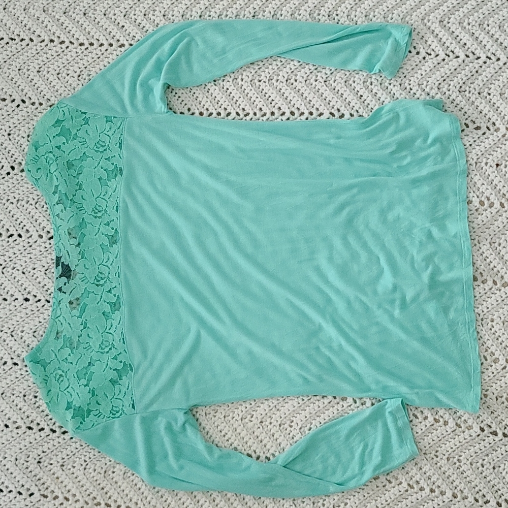 Mint green long sleeve lightweight top lace detail medium - Picture 5 of 8